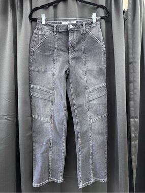 Indigo Rein Gray Paneled Straight Leg Jeans with Contrast Stitching